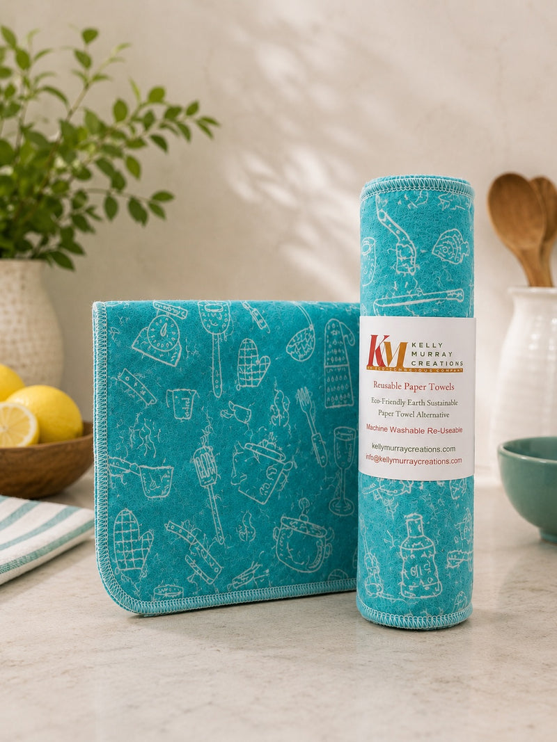 15 TOWELS PER ROLL REUSABLE PAPER TOWELS  BLUE DESIGN