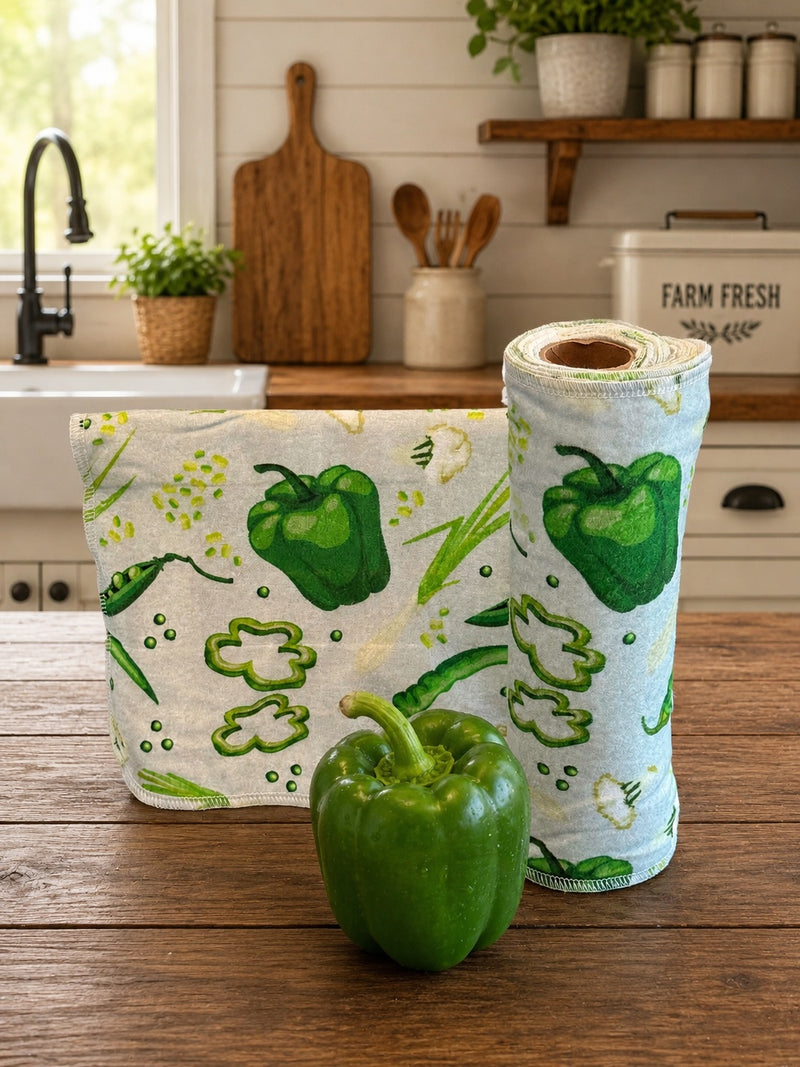 15 Towels Per Roll Reusable Paper Towels Green Peppers