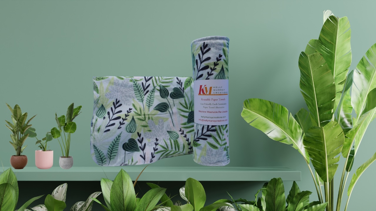 Re-Usable Paper Towels – Green Fern Leaves Design