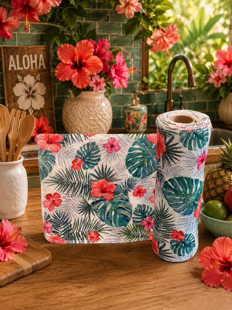 15 Towels Per Roll Reusable Paper Towels Hibiscus