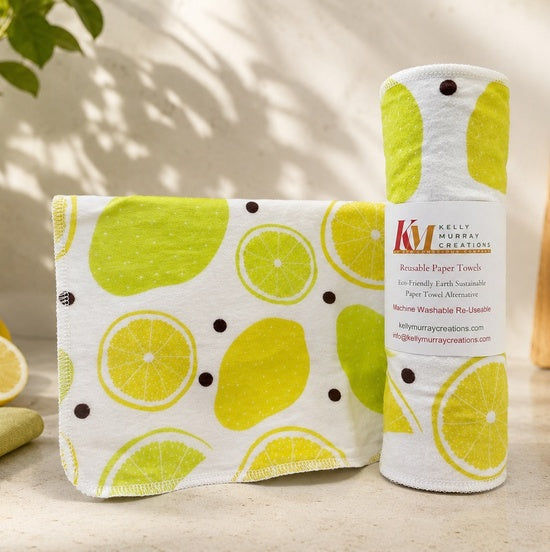 15 TOWELS PER ROLL REUSABLE PAPER TOWELS  LEMON LIME