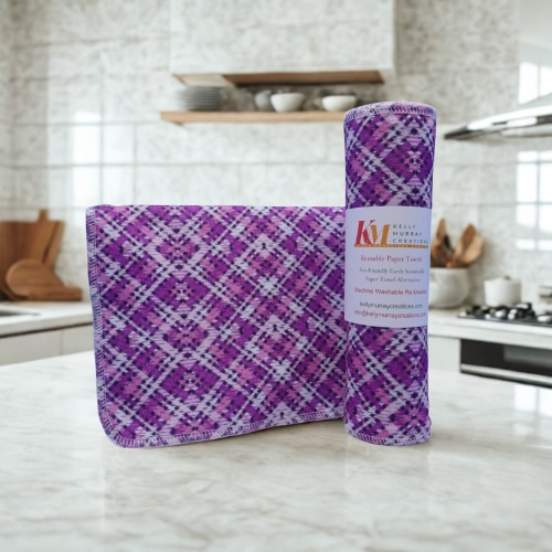 Re-Usable Paper Towels – Purple Chex Design