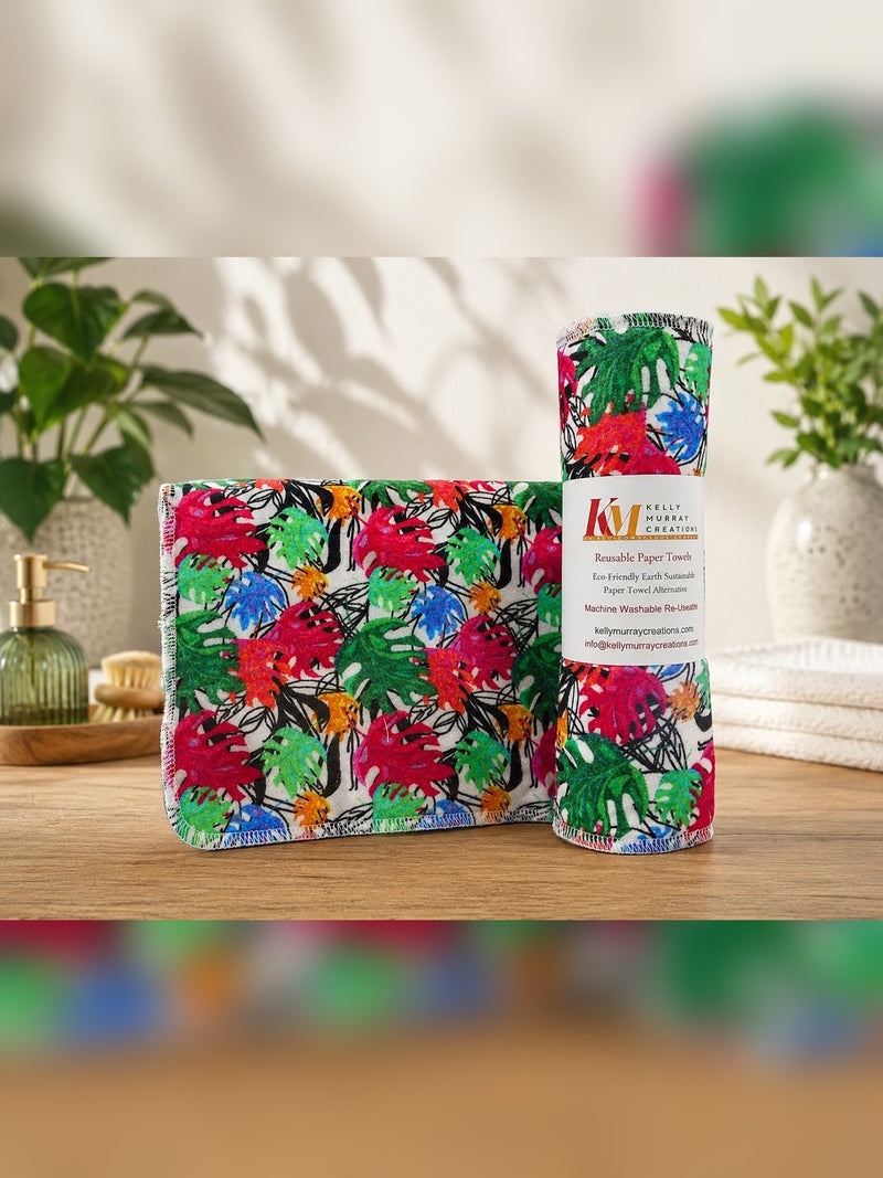 15 TOWELS PER ROLL REUSABLE PAPER TOWELS  COLORFUL LEAVES